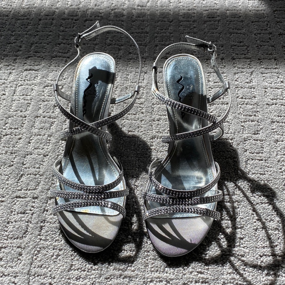 silver bedazzled high heels
